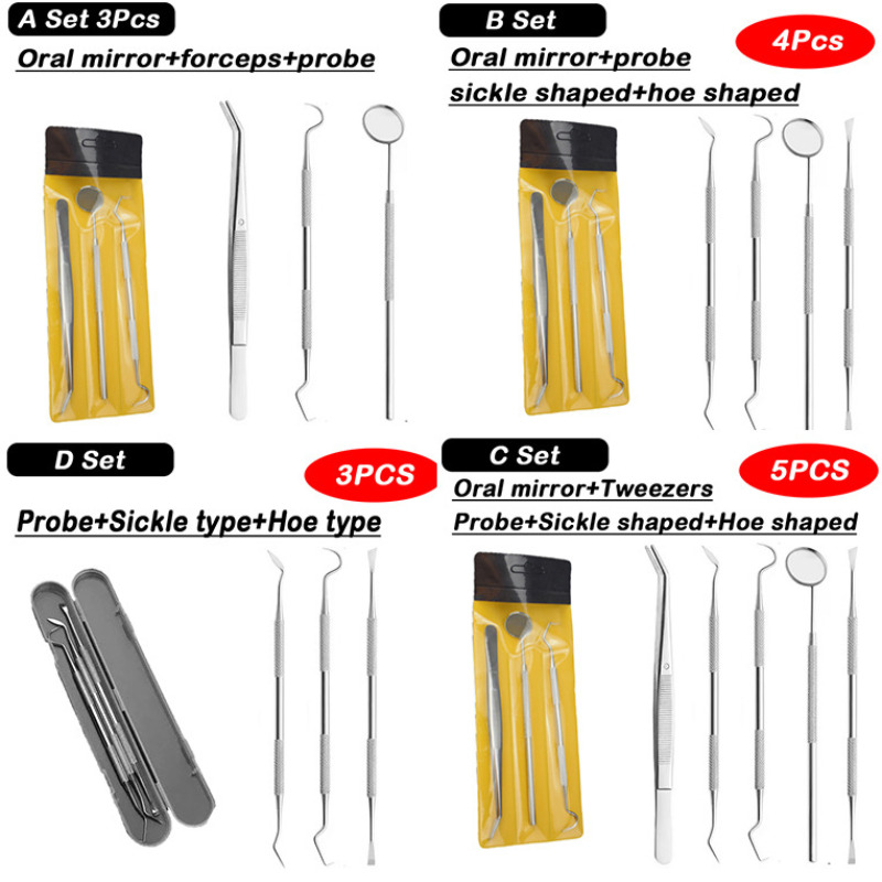 Dental Mirror Probe - 1 Zestaw Dentystyczny: Lusterko, Pęseta, Sonda,